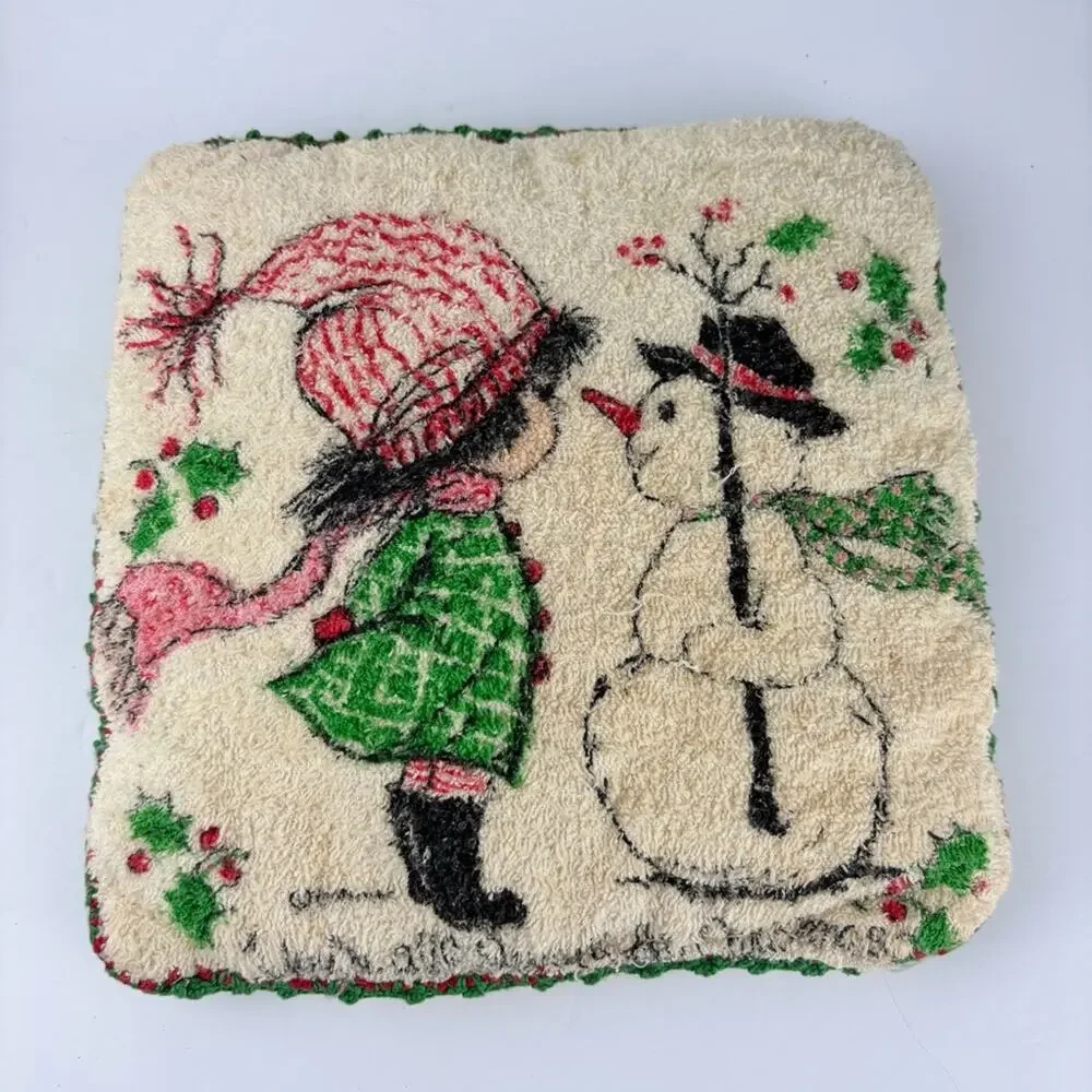 Vintage Your All I Want For Christmas Girl & Snowman Towel Pillows 2